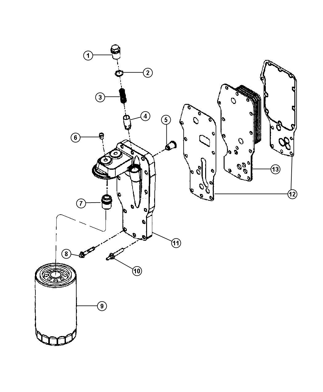 Diagram Engine Oil Cooler And Oil Filter 6.7L Diesel [6.7L Cummins Turbo Diesel Engine]. for your 2013 Dodge
