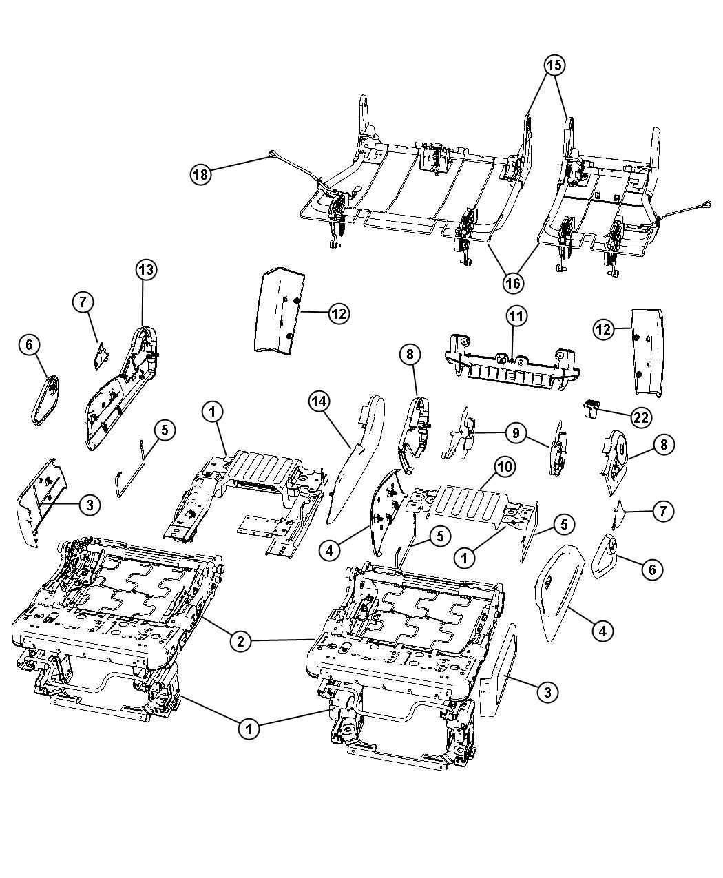 Diagram Risers , Seat Frame and Shields. for your Chrysler PT Cruiser  