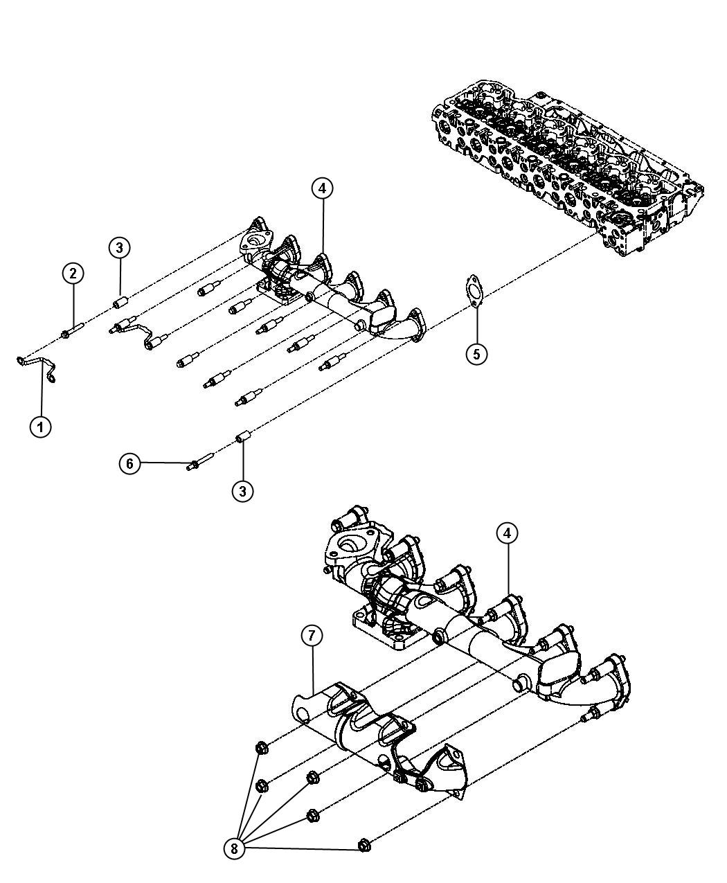 Diagram Exhaust Manifold, Exhaust Manifold Heat Shield And Mounting 6.7L Diesel [6.7L I6 CUMMINS TURBO DIESEL ENGINE]. for your Dodge Ram 2500  