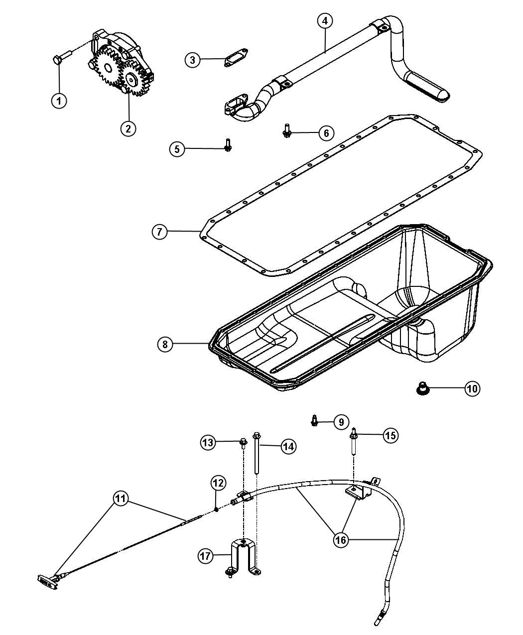 Diagram Oil Pump, Oil Pan And Indicator 6.7L Diesel [6.7L I6 CUMMINS TURBO DIESEL ENGINE]. for your Dodge