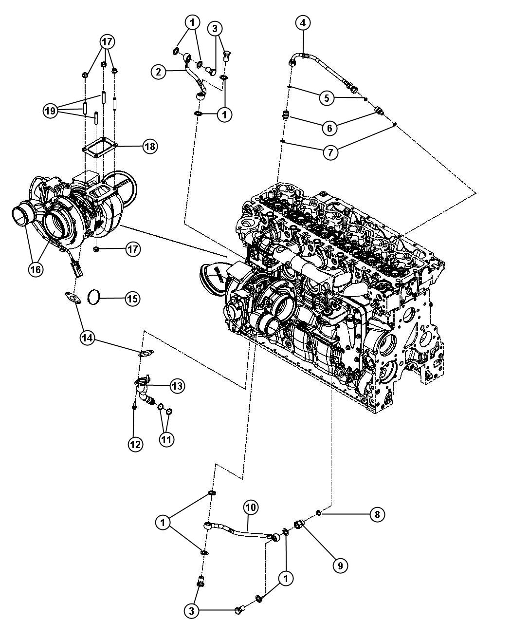 Diagram Turbo Charger Oil Lines And Plumbing 6.7L Diesel [6.7L I6 CUMMINS TURBO DIESEL ENGINE]. for your Dodge