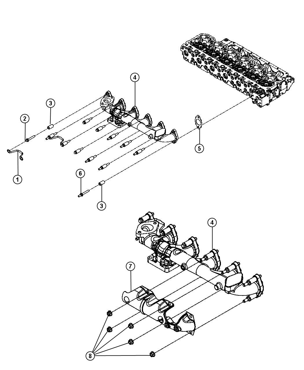 Diagram Exhaust Manifold, Exhaust Manifold Heat Shield And Mounting 6.7L Diesel [6.7L I6 CUMMINS TURBO DIESEL ENGINE]. for your 2003 Chrysler 300  M 