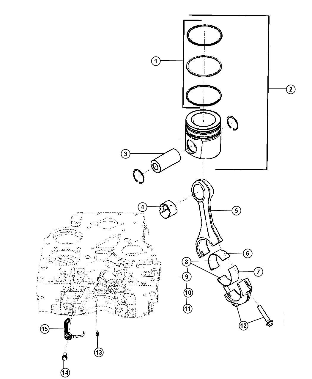 Diagram Pistons, Piston Rings, Connecting Rods And Bearings 6.7L Diesel [6.7L I6 CUMMINS TURBO DIESEL ENGINE]. for your 2000 Chrysler 300  M 