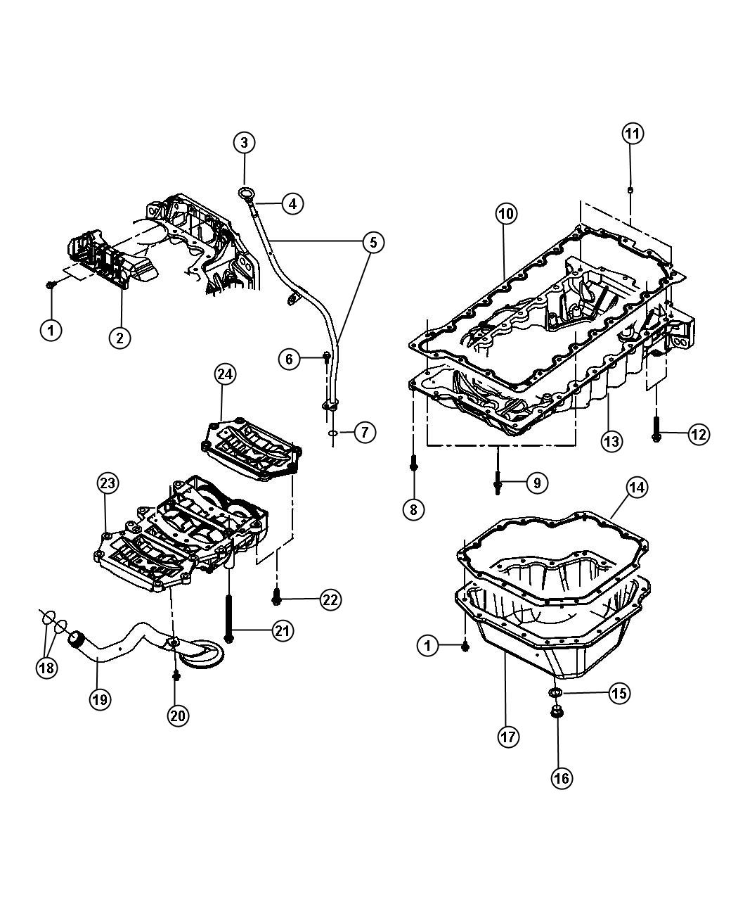 Diagram Engine Oil Pan And Oil Level Indicator 2.8L Diesel [2.8L I4 TURBO DIESEL ENGINE]. for your 2004 Chrysler 300  M 