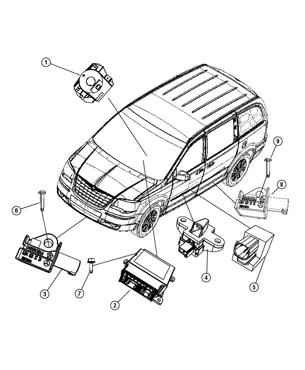 Air Bag Modules, Impact Sensors and Clock Springs. Diagram