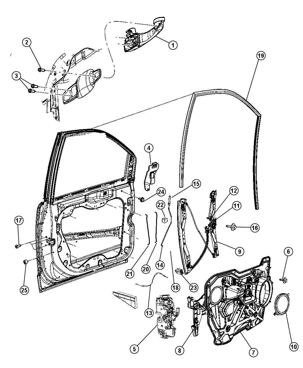 Diagram Front Door, Hardware Components. for your Chrysler