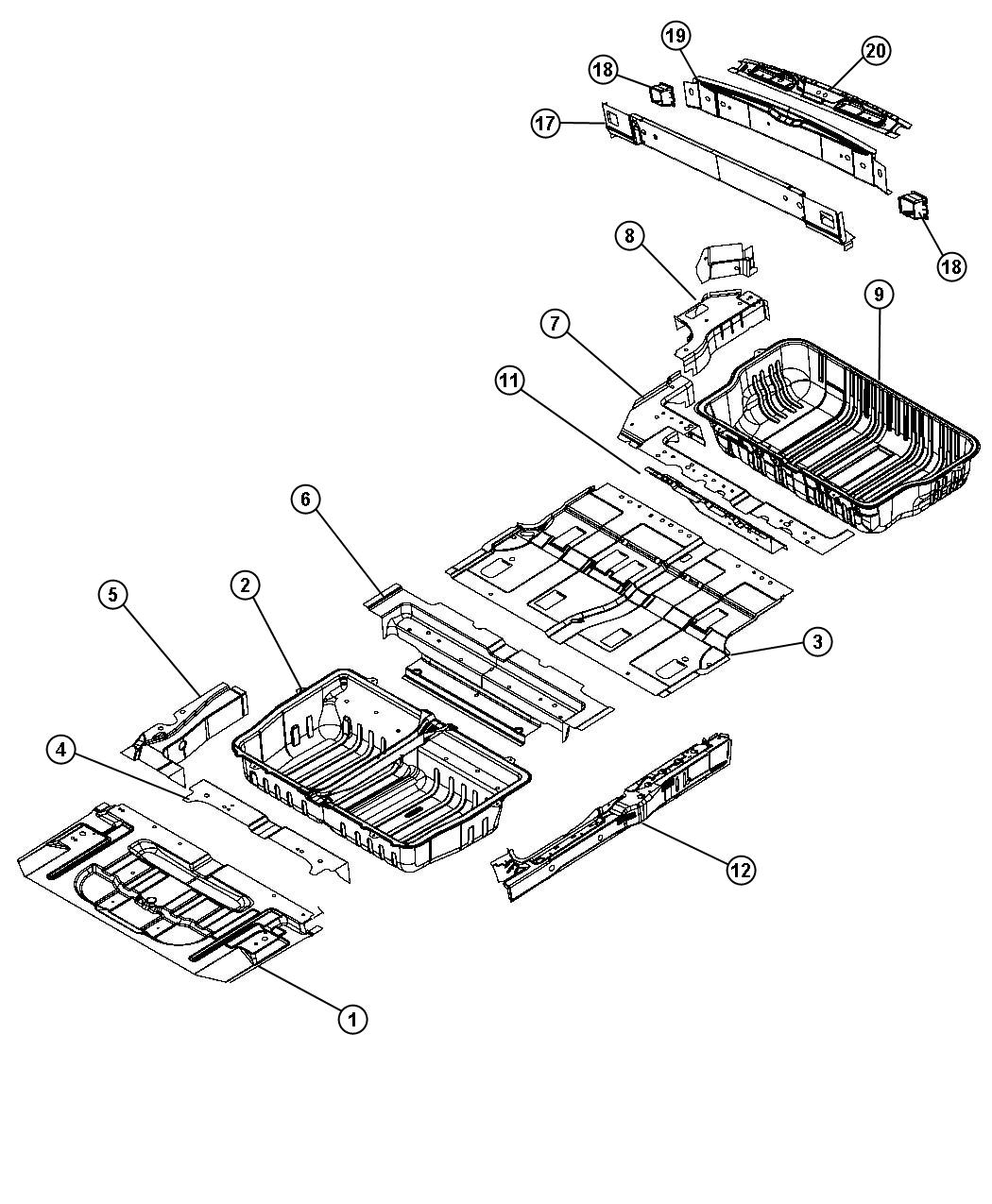 Diagram Floor Pan - Fold-Down Seats. for your 1998 Dodge Grand Caravan   