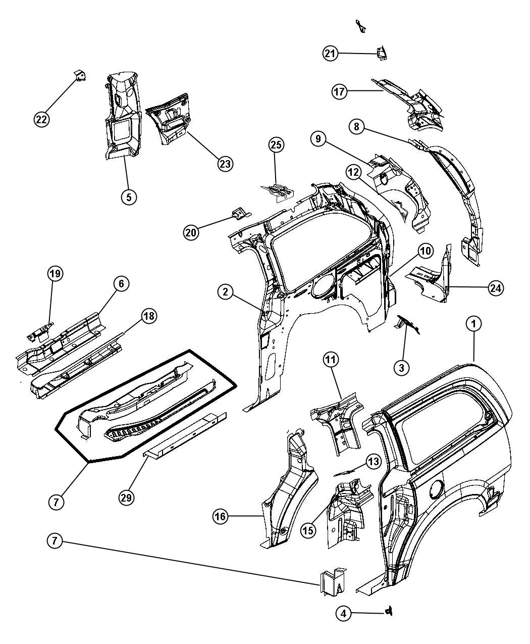 Diagram Rear Aperture (Quarter) Panel. for your Chrysler Town & Country  