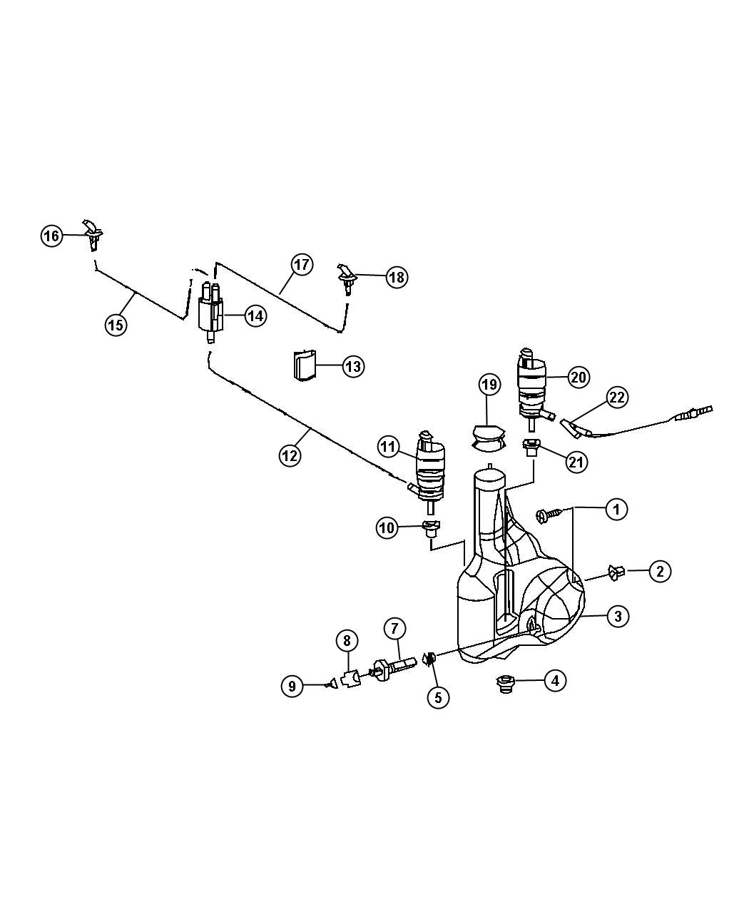 Diagram Windsheild Cleaning Pumps and Reservoir. for your Dodge