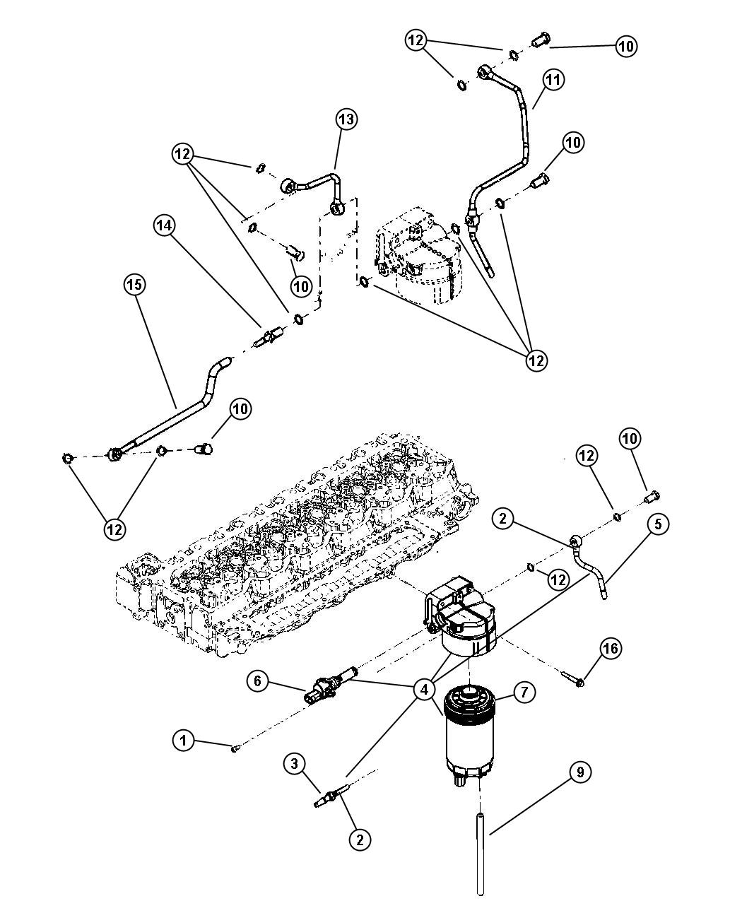 Diagram Fuel Filter 6.7L [6.7L I6 CUMMINS TURBO DIESEL ENGINE]. for your Dodge Ram 3500  