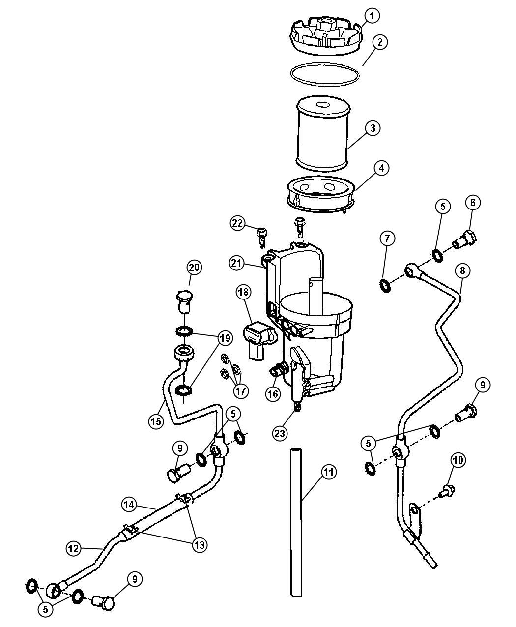 Diagram Fuel Filter 5.9L [5.9L I6 HO CUMMINS TD ENGINE] 1 of 2. for your Dodge Ram 3500  