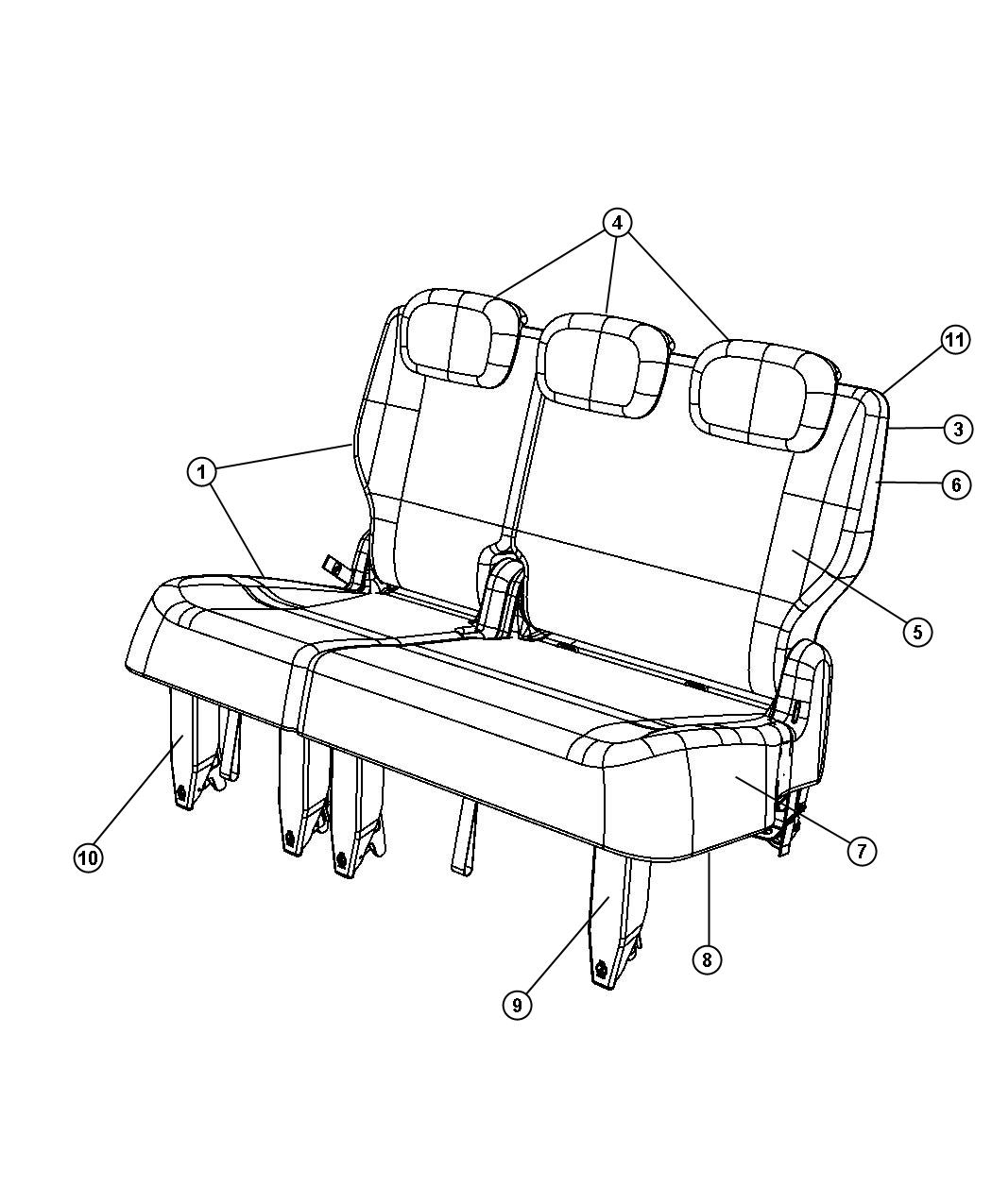 Diagram Rear Seat - Split Seats - Stow and Go - Trim Code [H7]. for your 2008 Chrysler Town & Country   