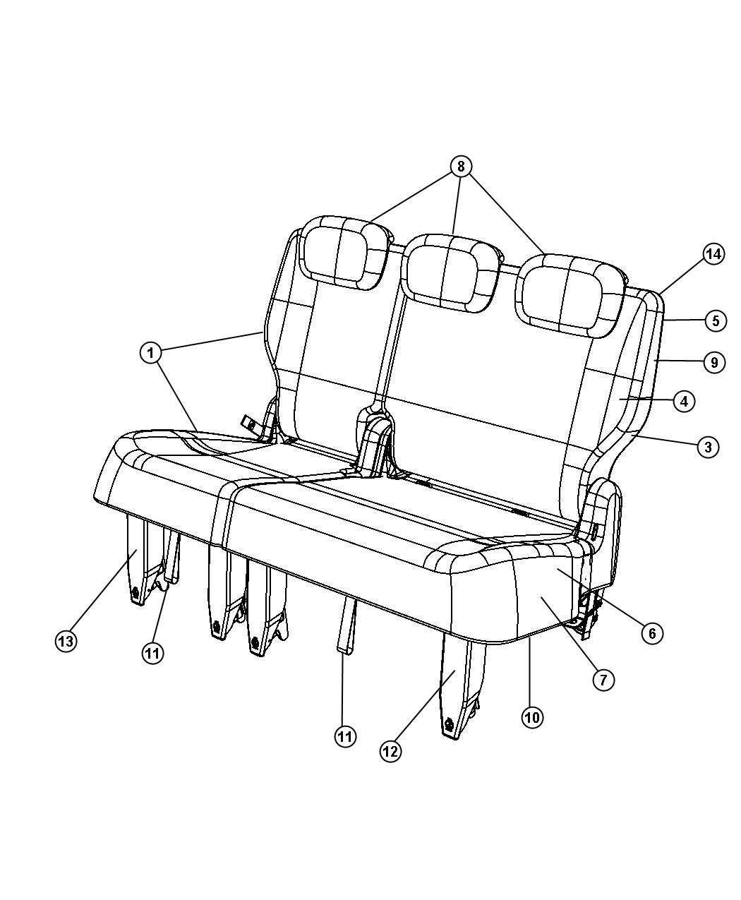 Diagram Rear Seat - Split Seats - Stow and Go - Trim Code [TL]. for your 2011 Chrysler Town & Country   