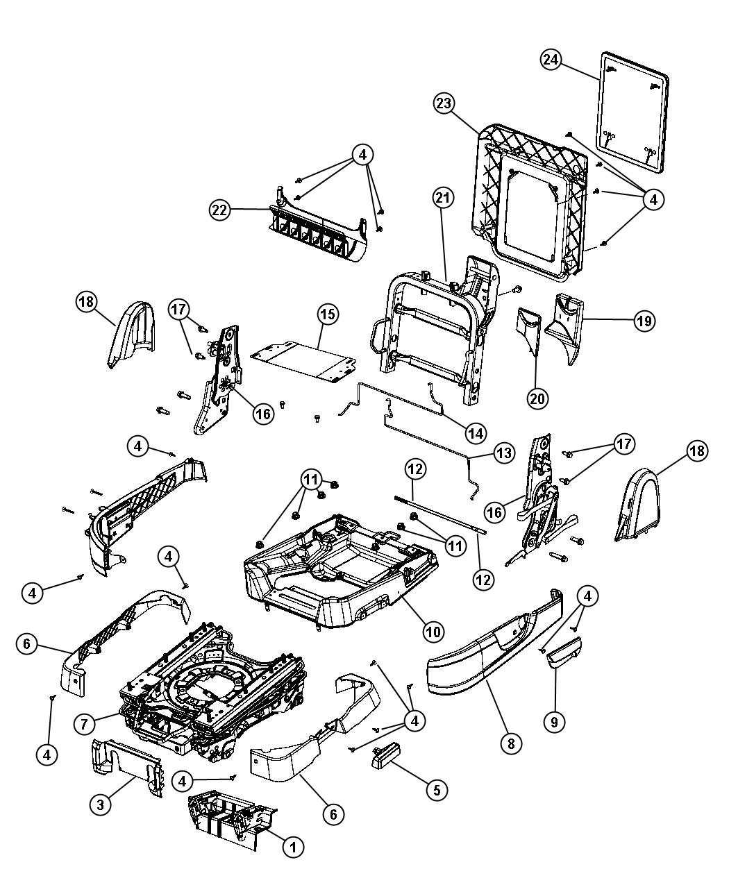 Diagram Second Row - Adjusters, Recliners, Shields and Risers - Swivel. for your Dodge Grand Caravan  