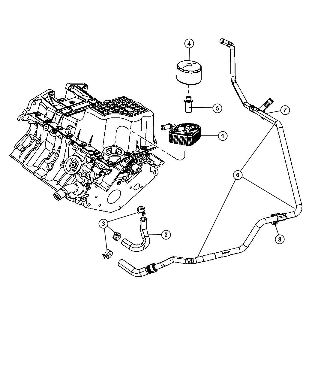 Full size assembly image of Engine Oil Cooler And Hoses/Tubes 4.0L [4.0L V6 SOHC Engine]. (1/1)