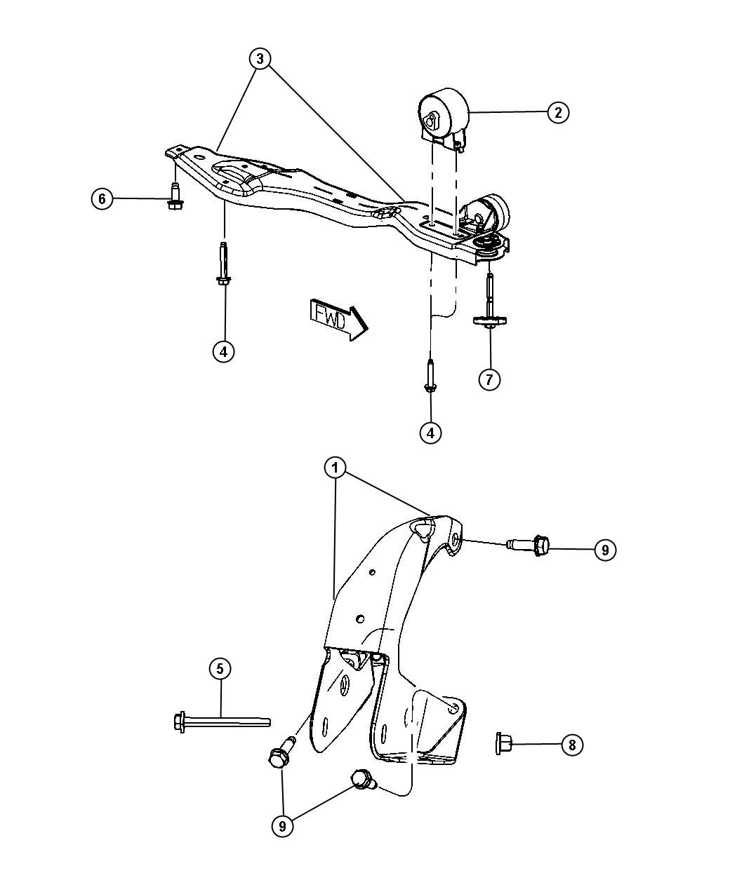 Diagram Engine Mounting Front FWD 4.0L [4.0L V6 SOHC Engine]. for your 1997 Dodge Grand Caravan   