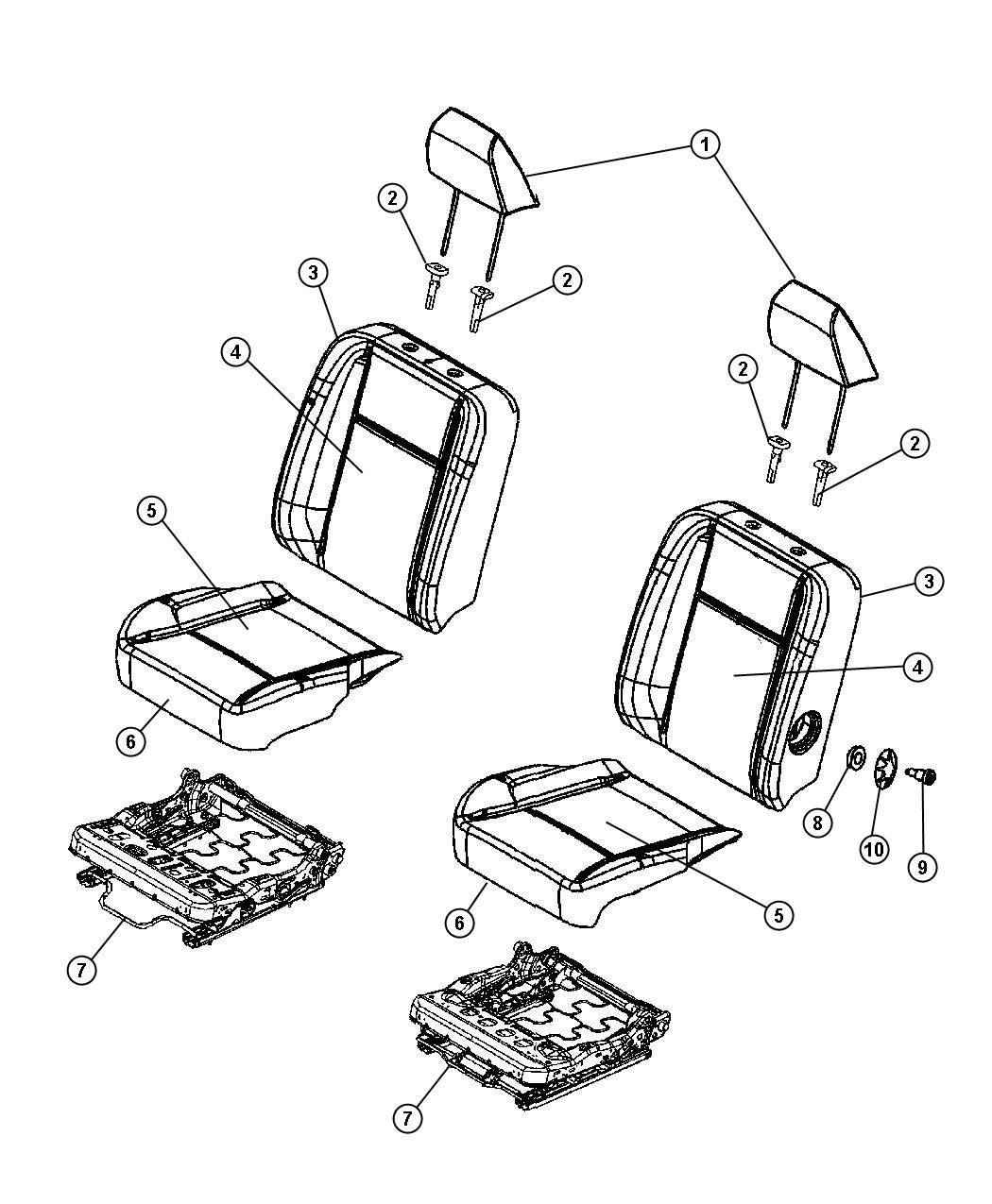 Diagram Front Seat - Bucket - Trim Code [AJ]. for your Dodge