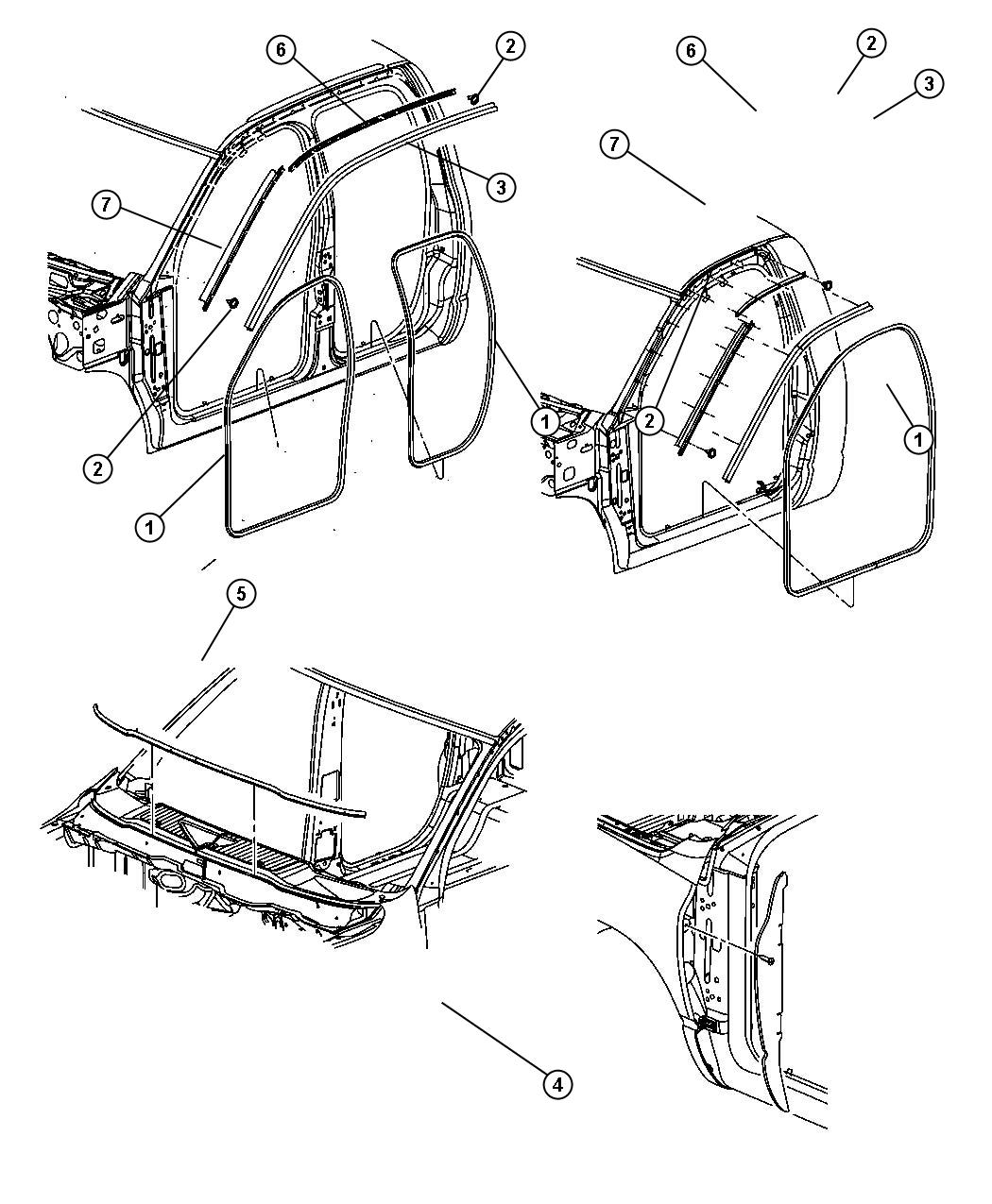 Diagram Body Weatherstrips and Seals. for your 2008 Dodge Ram 3500   