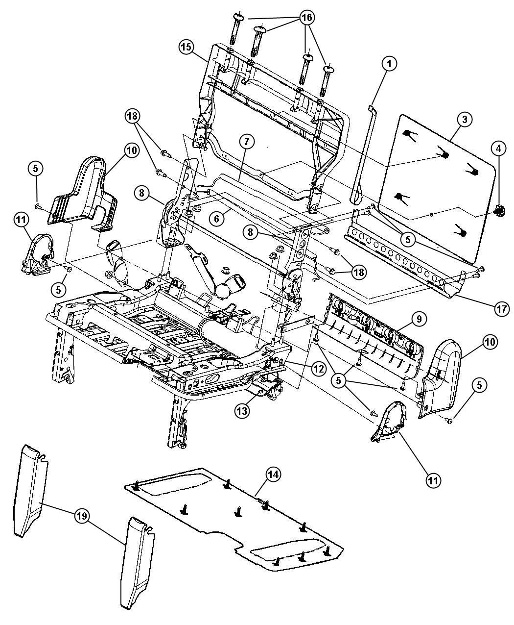 Diagram Third Row - Split Seats - Stow and Go - 60% Side. for your Chrysler Town & Country  