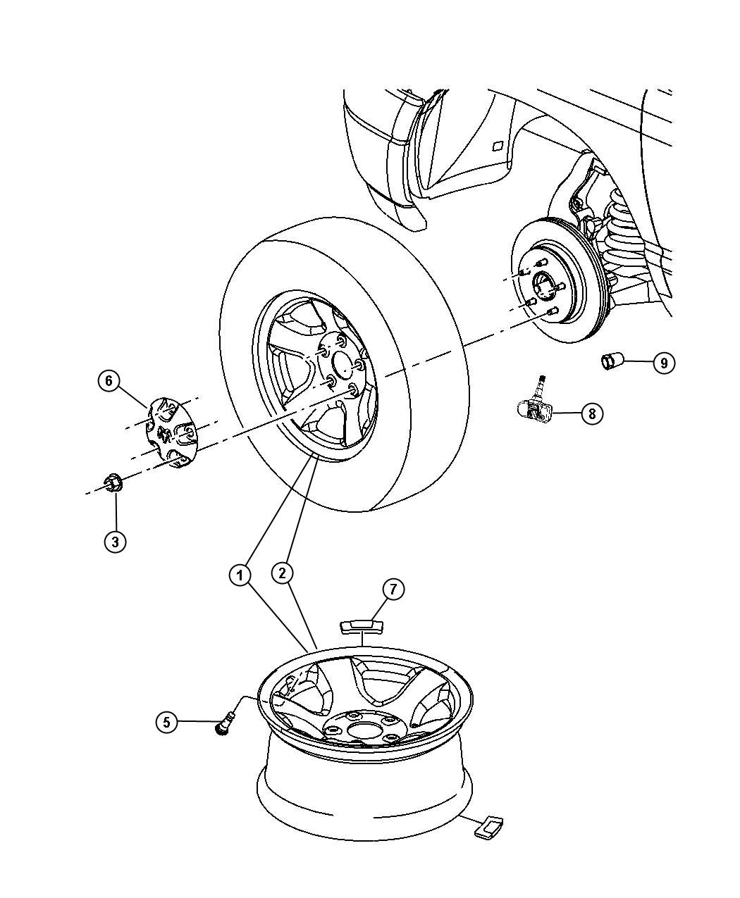 Diagram Wheels and Hardware. for your 2008 Chrysler Pacifica   