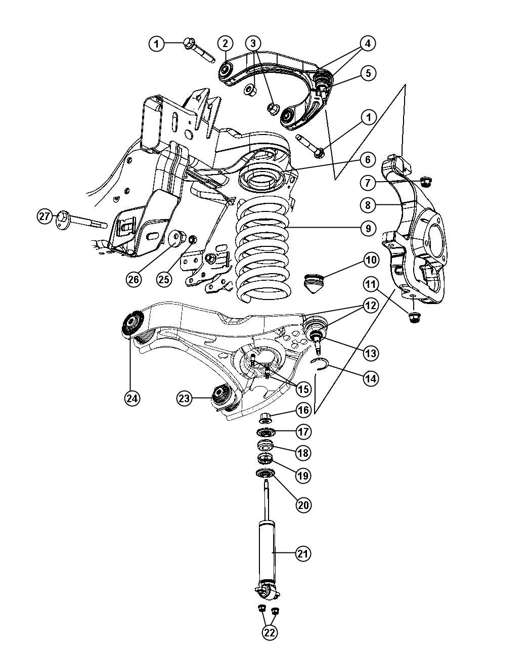 Diagram Suspension, Front, DH 1,2. for your 1999 Dodge Grand Caravan   