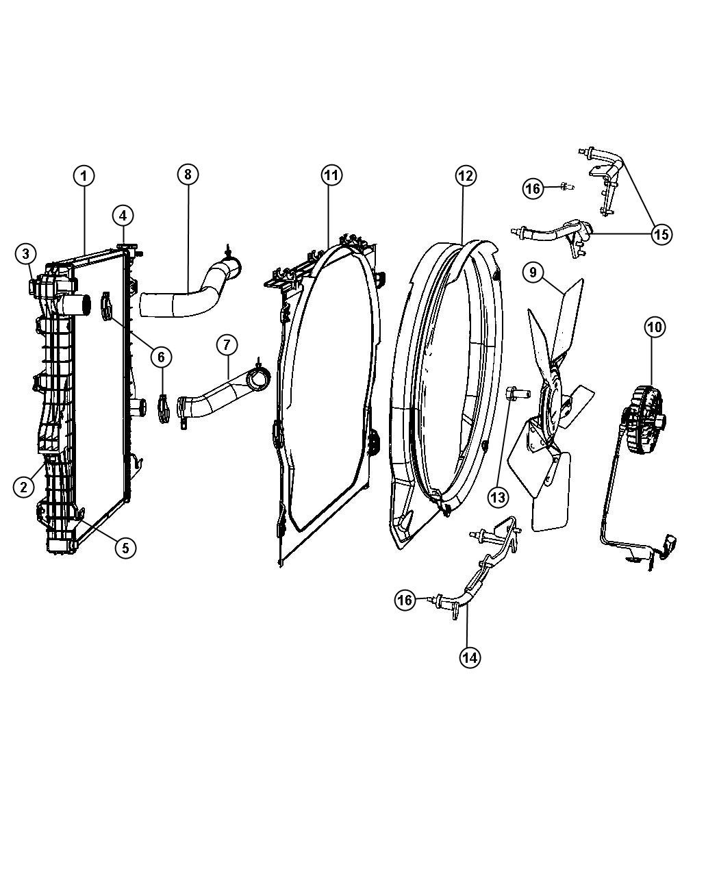 Diagram Radiator and Related Parts, 5.9L [5.9L HO Cummins Turbo Diesel Engine], 6.7L [6.7L I6 CUMMINS TURBO DIESEL ENGINE]. for your 1999 Chrysler 300  M 