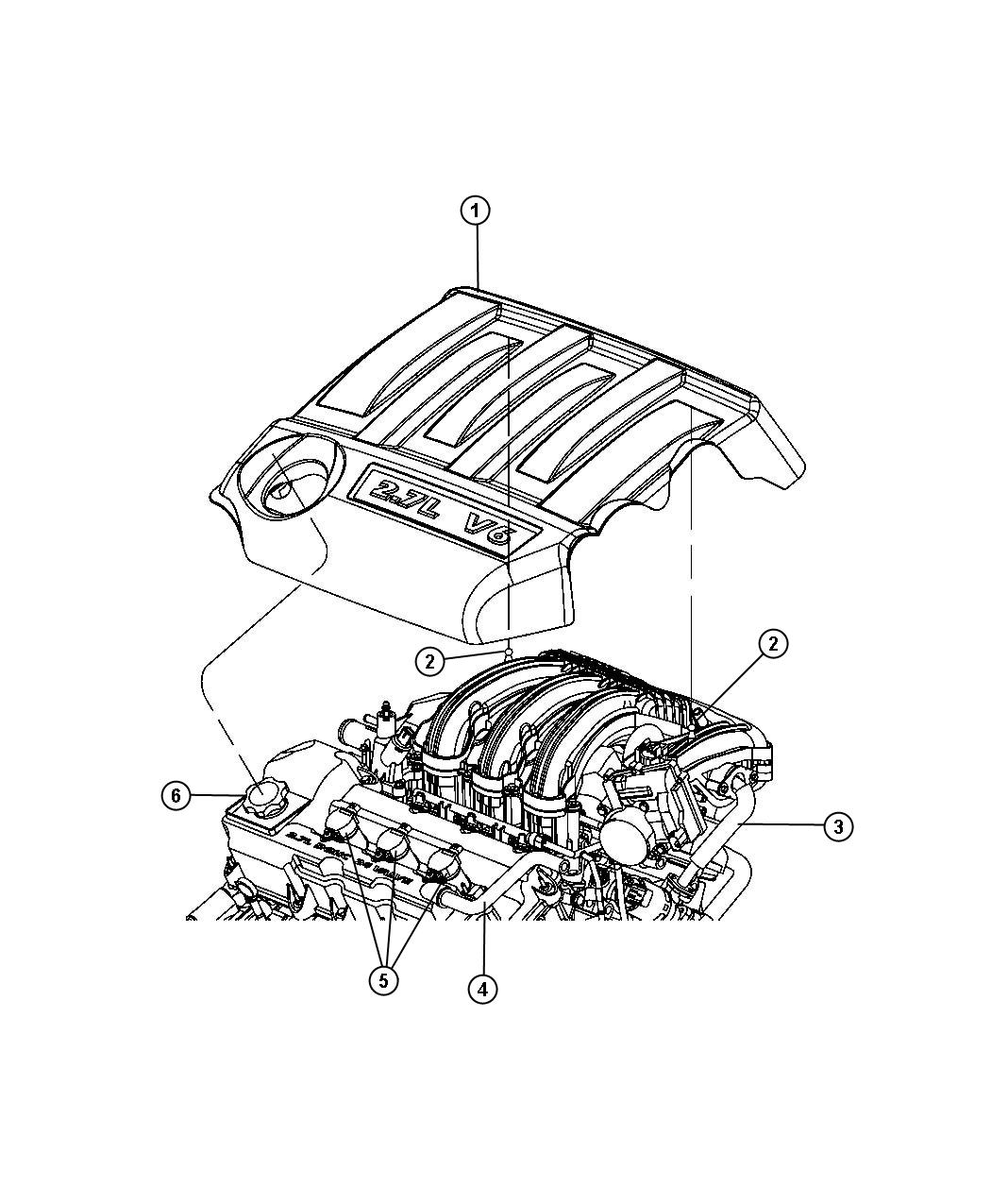Diagram Engine Cover And Mounting 2.7L [2.7L V6 DOHC 24 Valve MPI Engine]. for your Chrysler