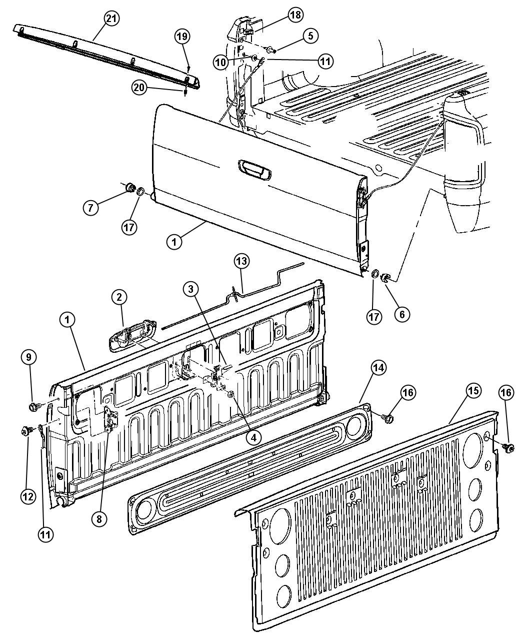 Diagram Tailgate. for your 2008 Dodge Ram 1500   