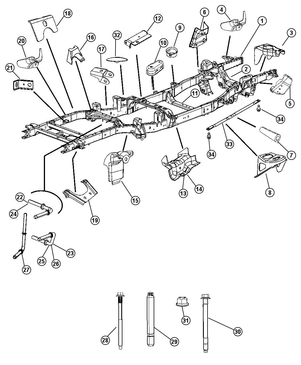 Diagram Frame, Complete. for your 1998 Dodge Ram 1500   