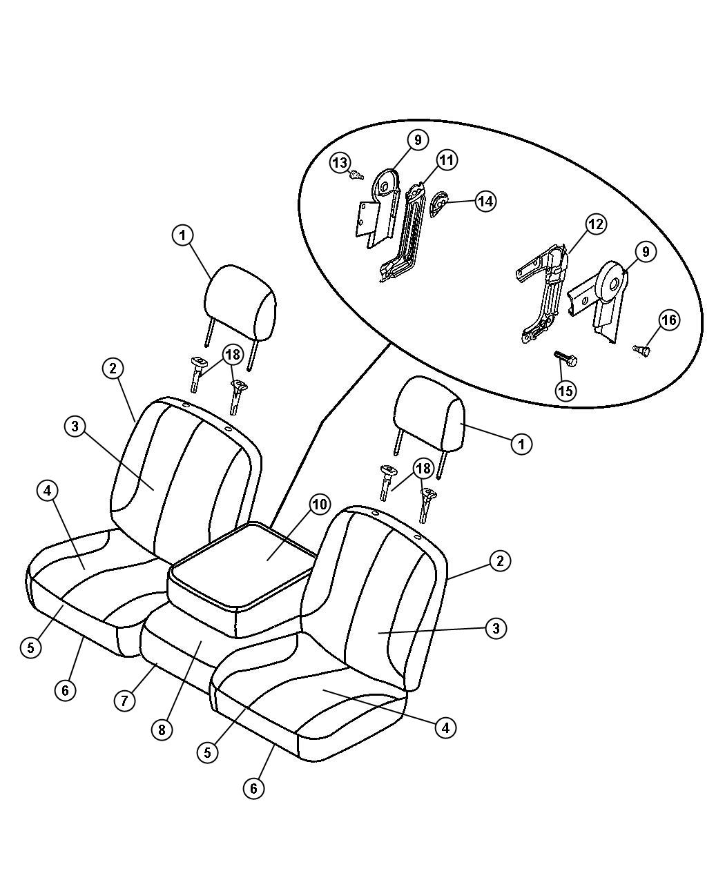 Front Seat - Split Seat- Trim Code [TX]. Diagram