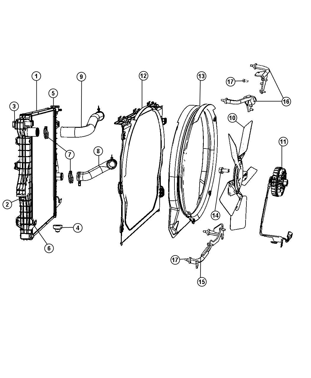 Diagram Radiator and Related Parts, 5.9L [5.9L HO Cummins Turbo Diesel Engine] , 6.7L [6.7L Cummins Turbo Diesel Engine]. for your 1999 Chrysler 300  M 