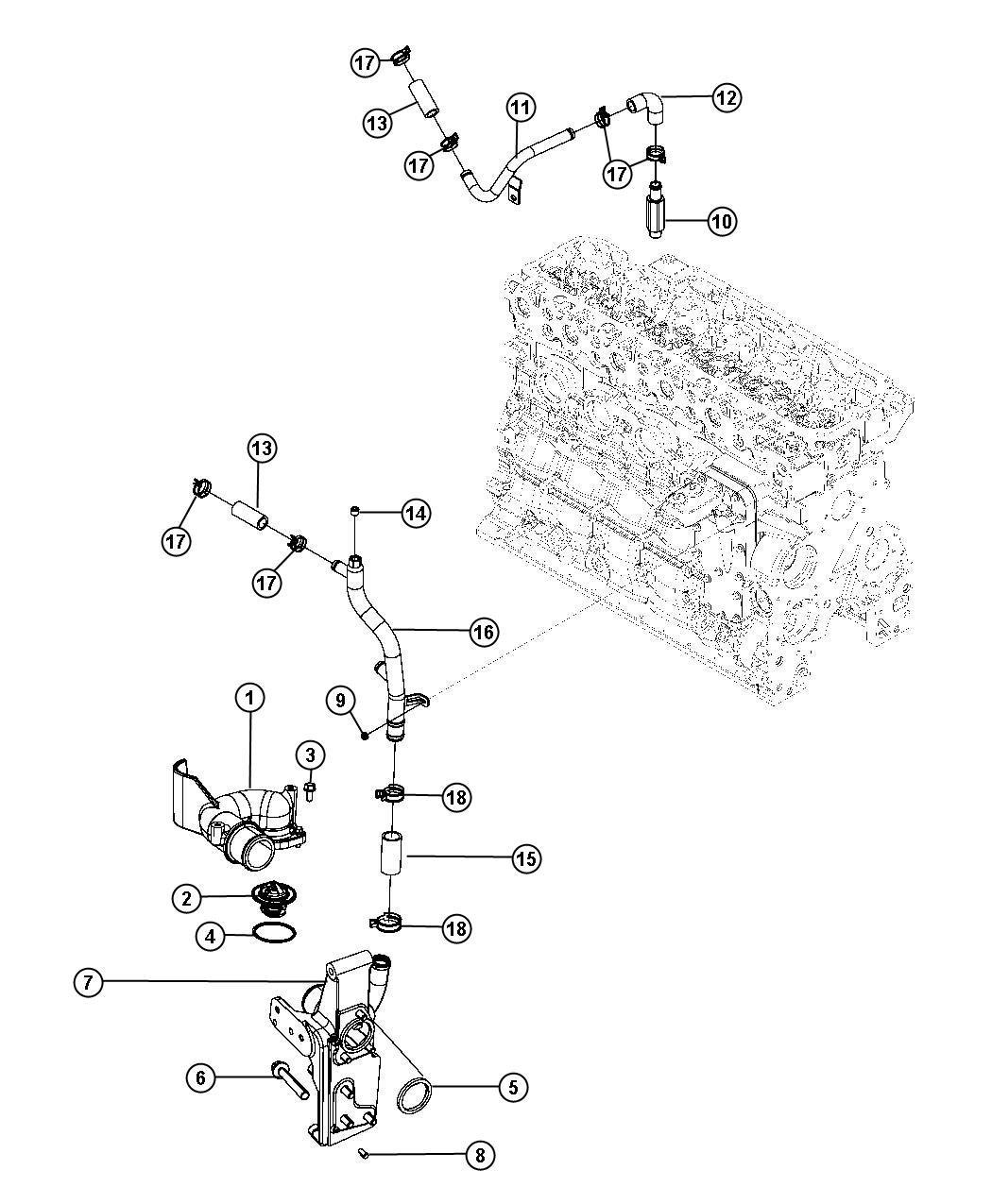 Diagram Thermostat and Related Parts, 5.9L [5.9L HO Cummins Turbo Diesel Engine], 6.7L [6.7L Cummins Turbo Diesel Engine]. for your 1998 Jeep Wrangler   