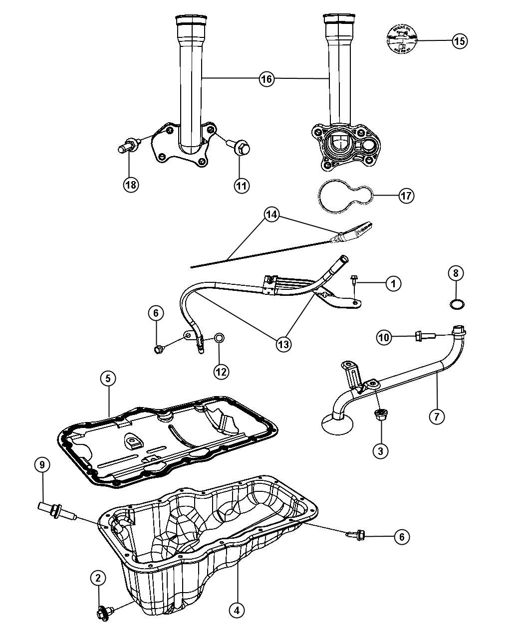 Diagram Engine Oil Pan, Oil Level Indicator 3.7L [3.7L V6 Engine]. for your 2001 Chrysler 300  M 