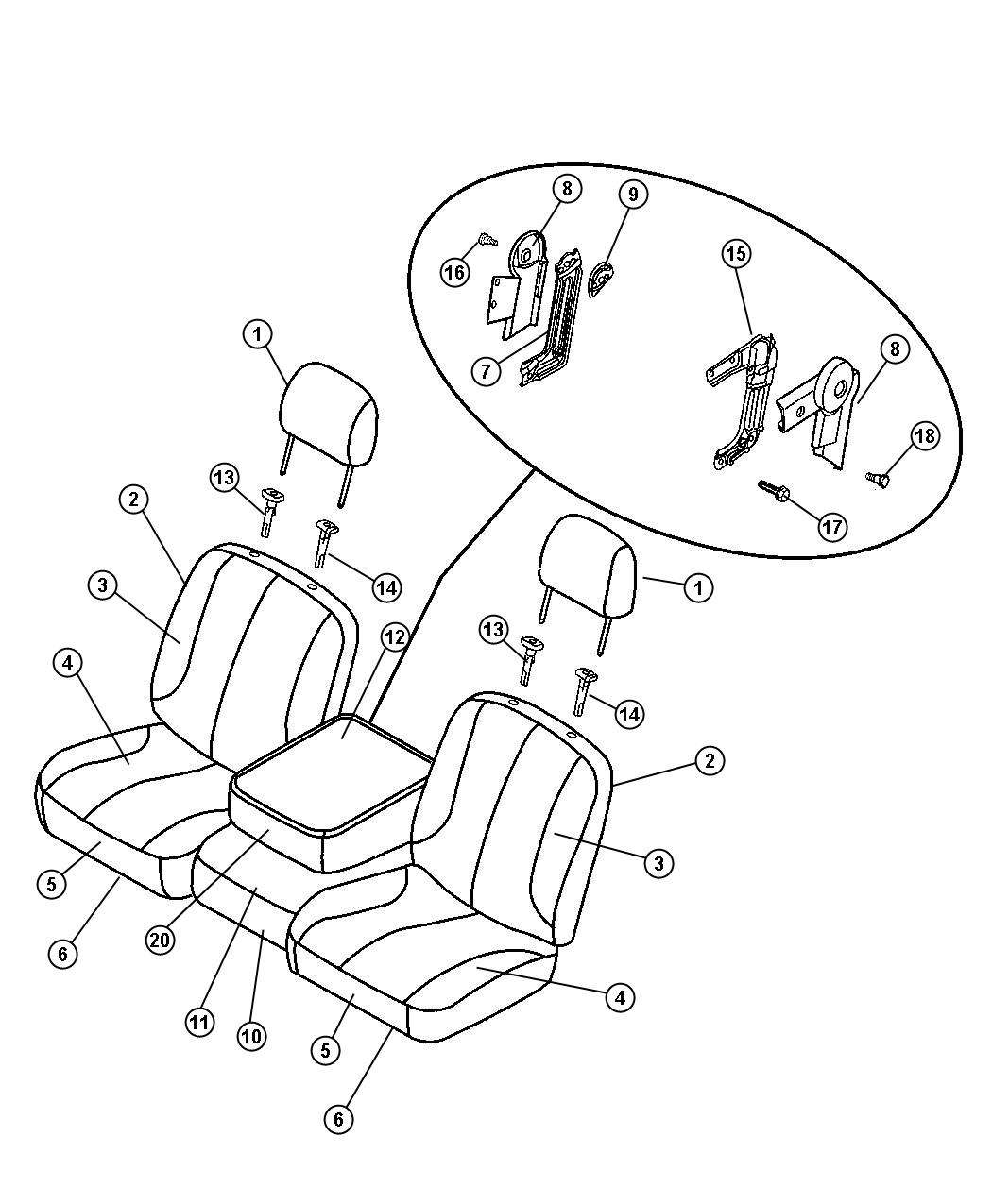 Front Seat - Split Seat - Trim Code [V9]. Diagram