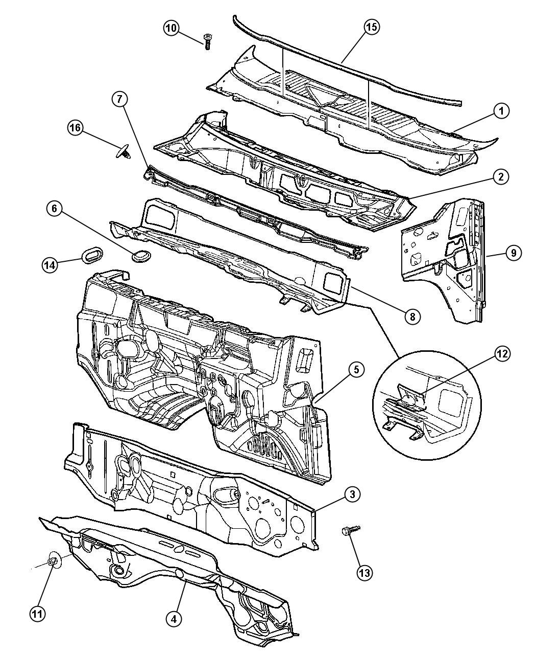 Diagram Cowl,Dash Panel, and Related Parts. for your Dodge