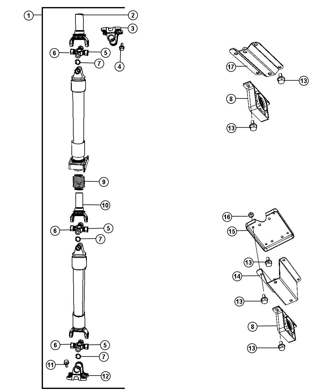 Diagram Shaft,Drive,Rear, 2-Piece, DH 1,2. for your Dodge Ram 1500  