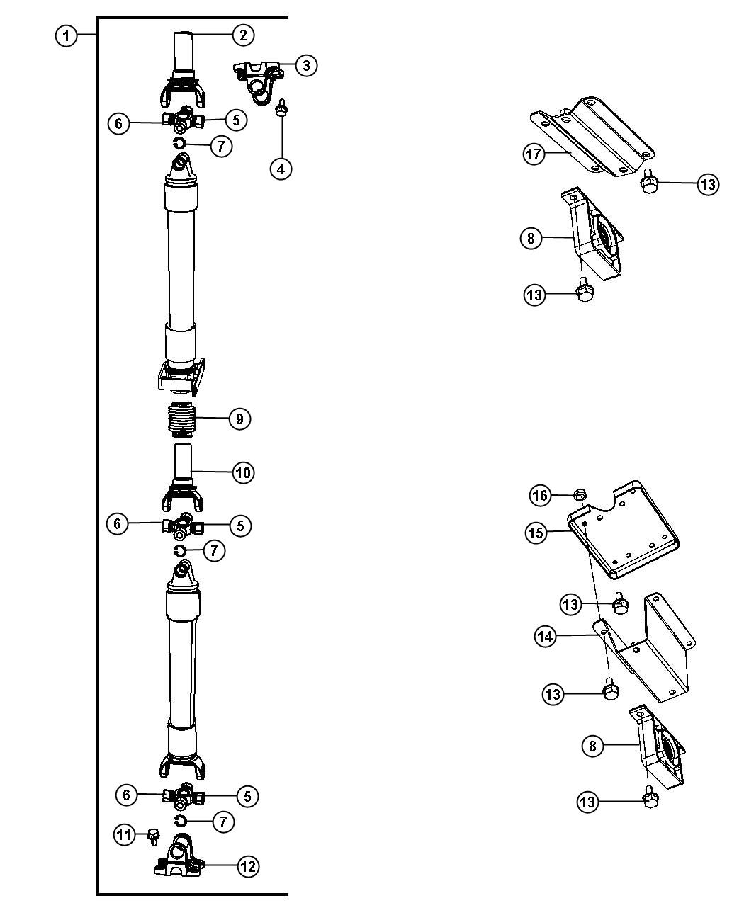 Diagram Shaft,Drive,Rear, 2-Piece, DH 1,2. for your Dodge Ram 1500  