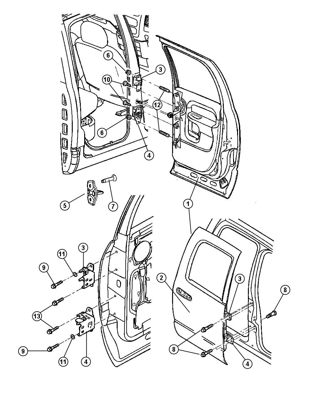 Rear Door, Shell and Hinges. Diagram