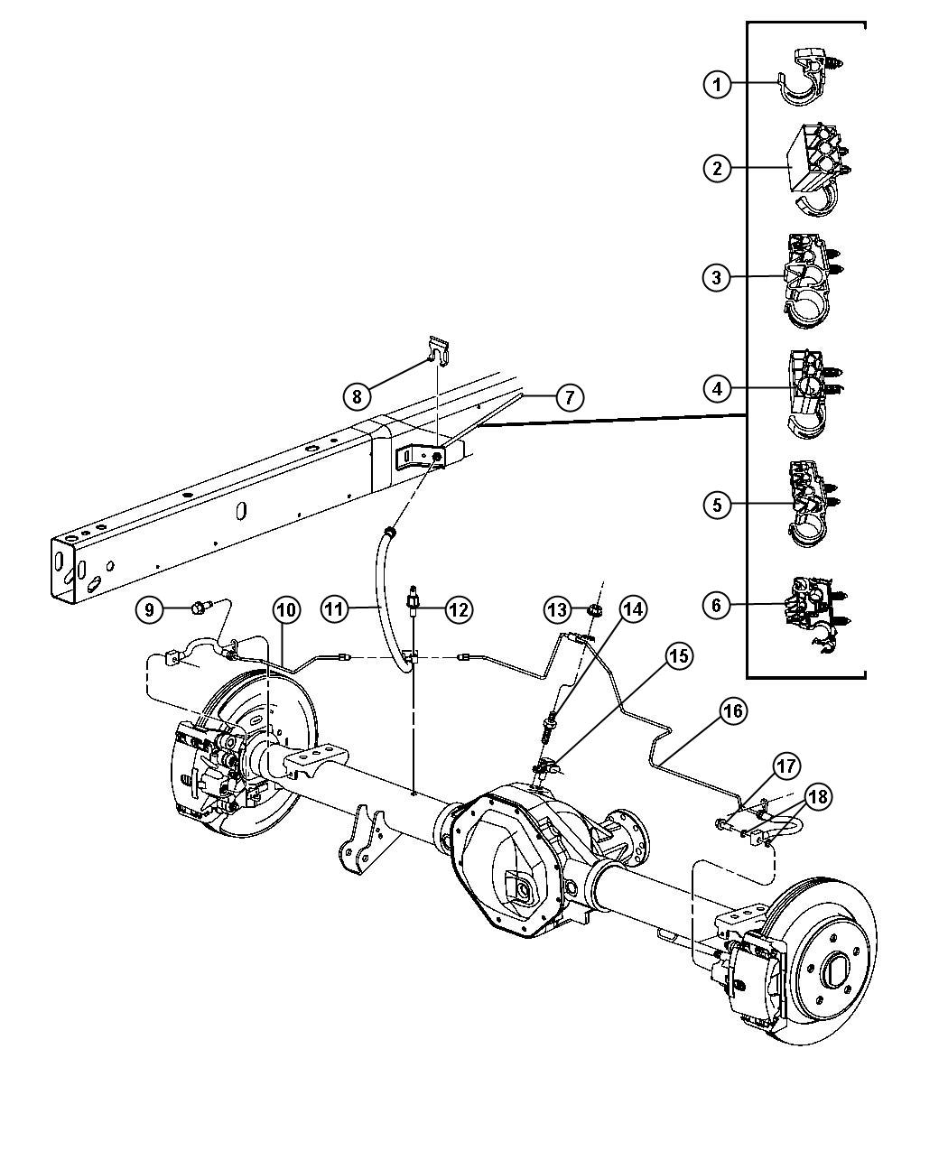 Brake Tubes and Hoses, Rear and Chassis. Diagram