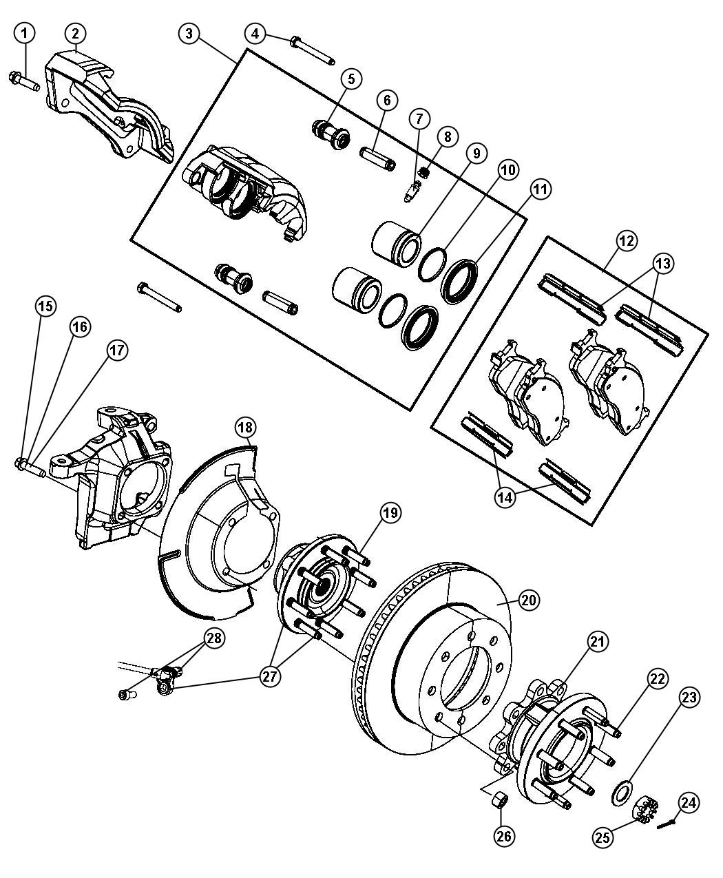 Diagram Brakes, Front. for your 1999 Dodge Ram 2500   