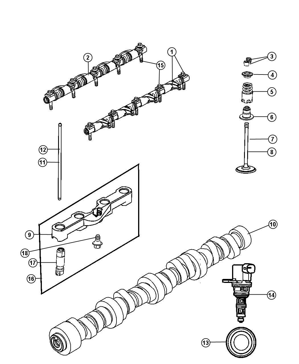 Diagram Camshaft And Valvetrain 5.7L [5.7L Hemi Multi Displacement Engine]. for your Dodge Ram 1500  