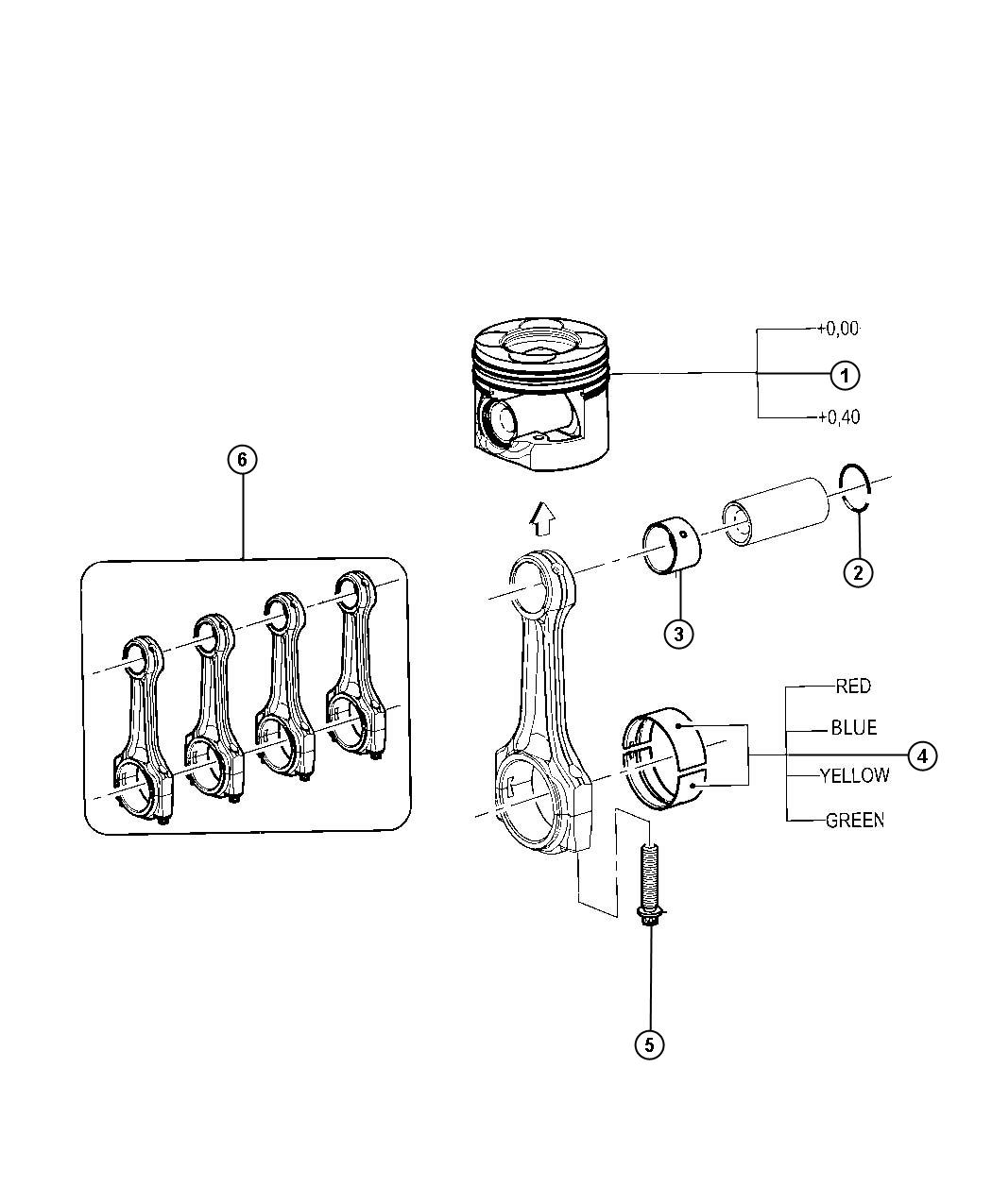 Diagram Pistons, Rings, Rods 2.8L Diesel [2.8L 4 Cyl TD Next Generation Engine]. for your Dodge