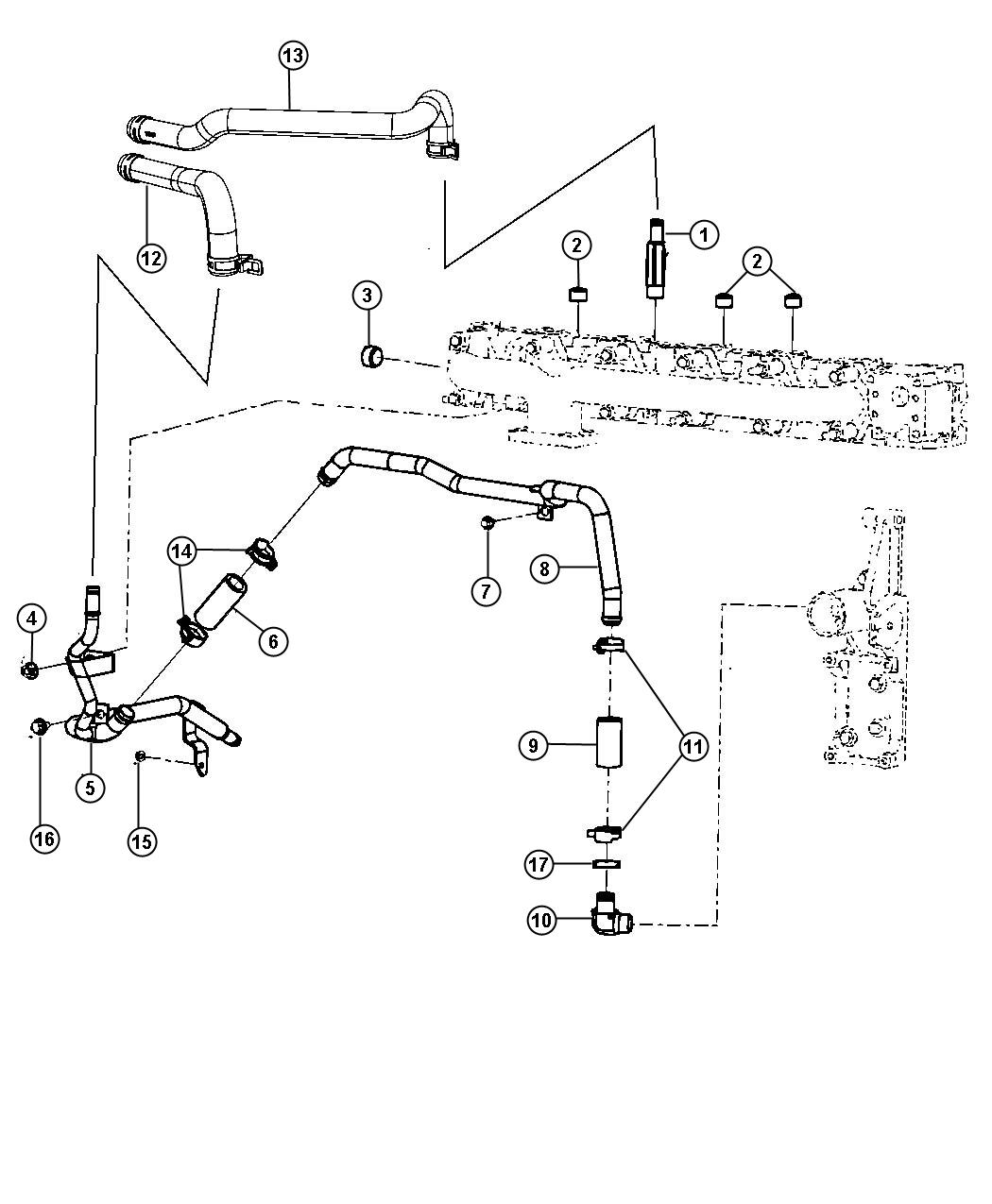 Diagram Heater Plumbing 5.9L Diesel [5.9L HO Cummins Turbo Diesel Engine]. for your 2003 Dodge Ram 2500   