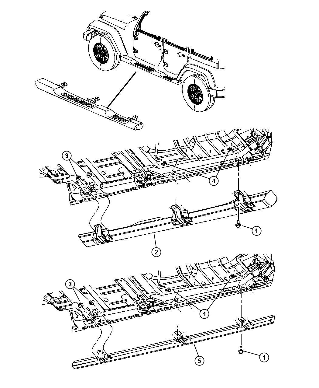 Diagram Running Boards and Side Steps. for your Jeep Wrangler  