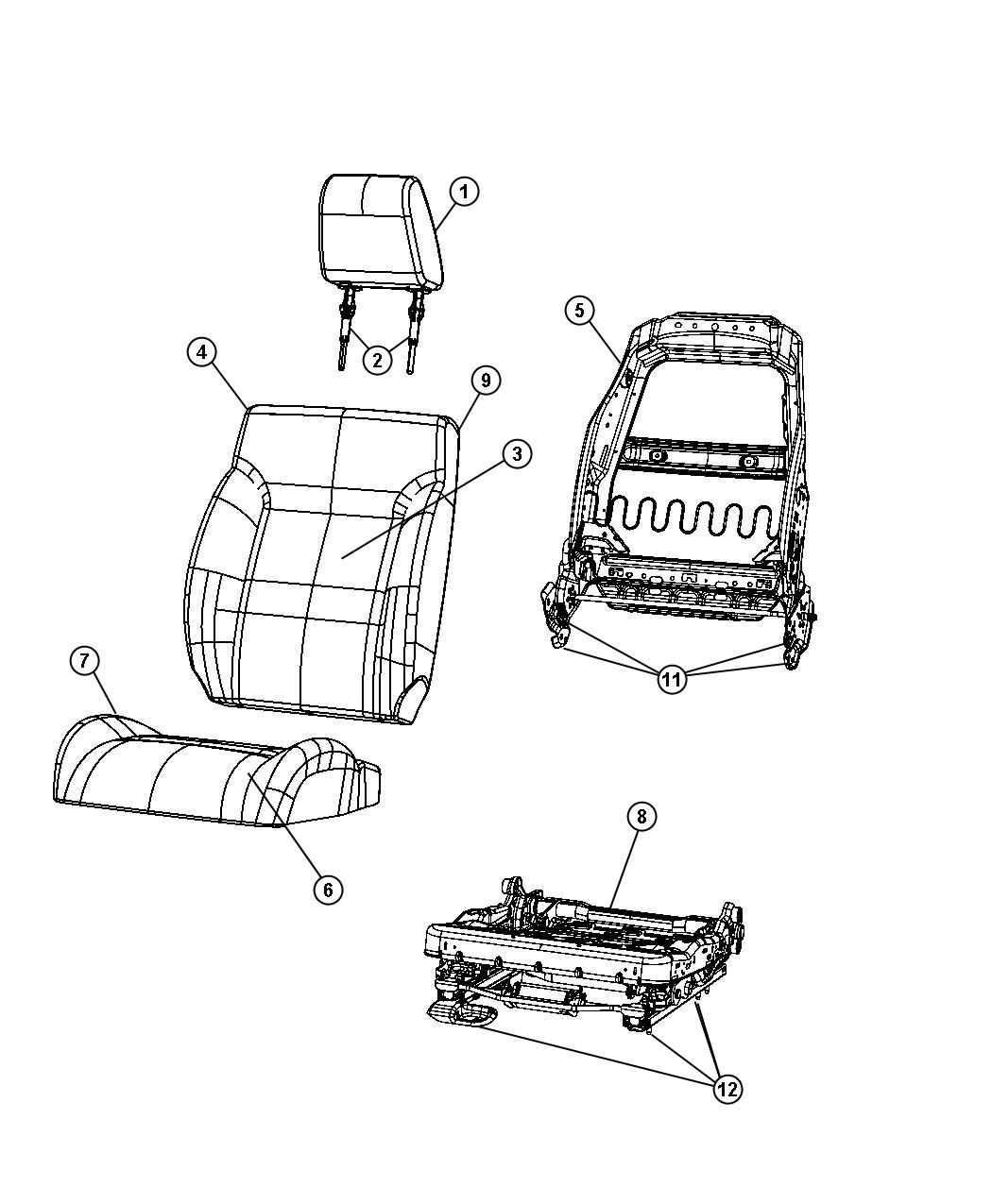 Diagram Front Seat - Bucket -Trim Code [A7]. for your 2014 Dodge Viper   