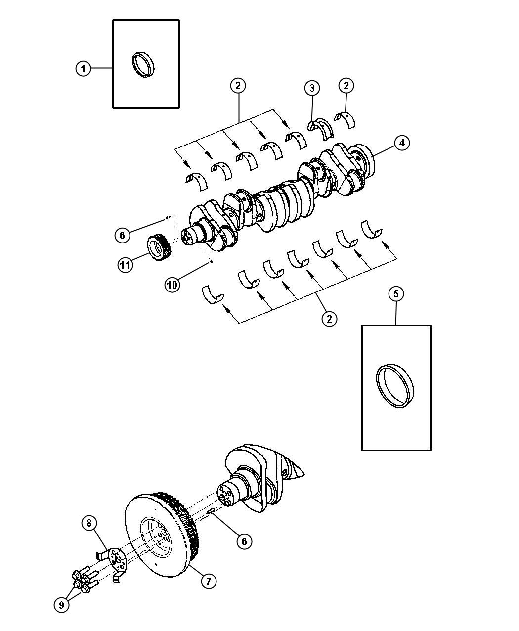 Diagram Crankshaft, Crankshaft Bearings And Vibration Dampner 6.7L Diesel [6.7L Cummins Turbo Diesel Engine]. for your 1999 Chrysler 300  M 