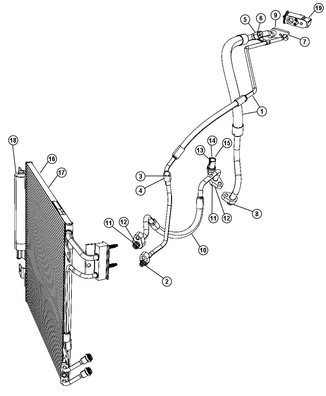 Diagram A/C Plumbing 3.8L [3.8L V6 SMPI Engine]. for your Jeep Wrangler  