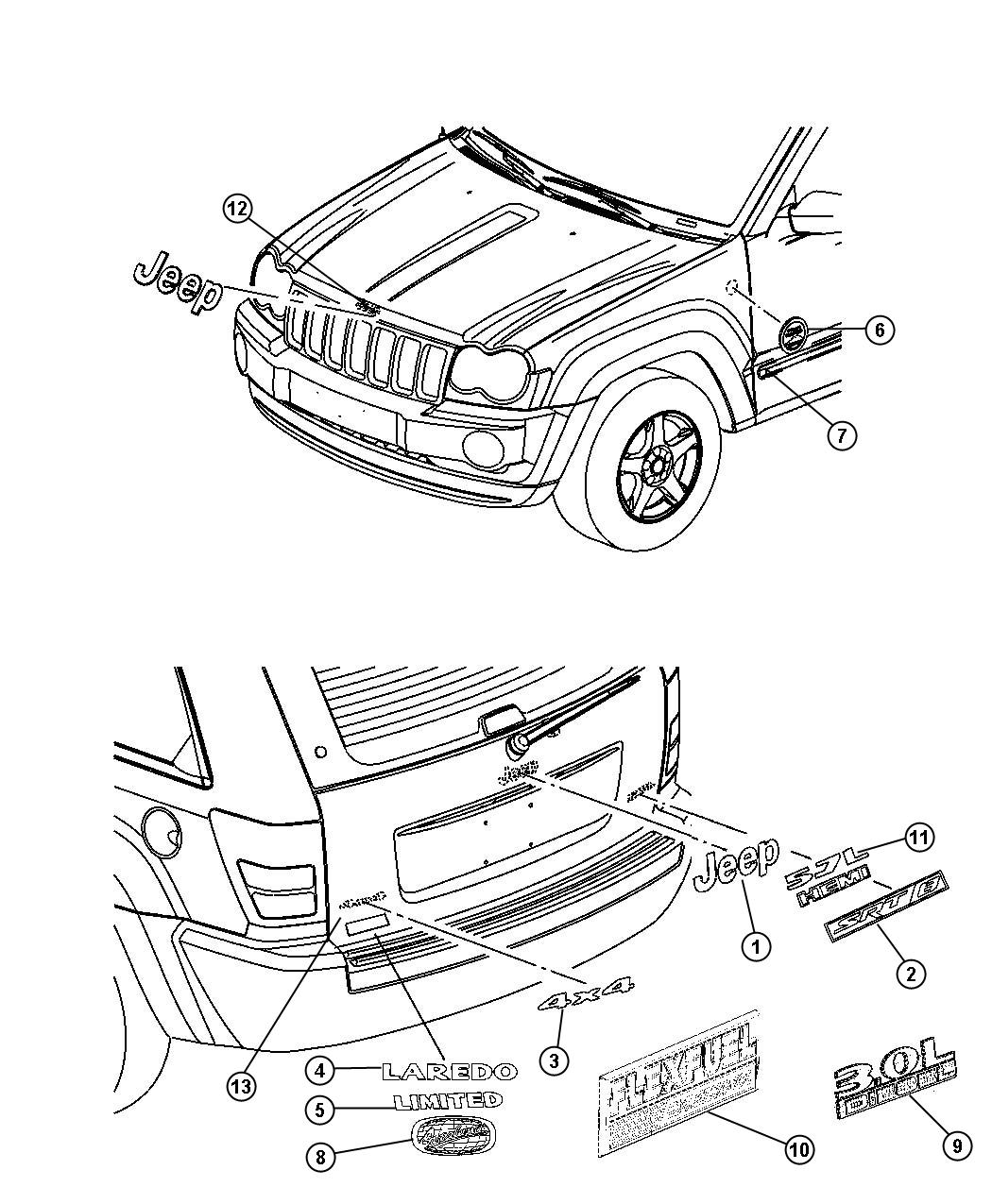 Diagram Nameplates, Emblems and Medallions. for your 2009 Jeep Liberty   