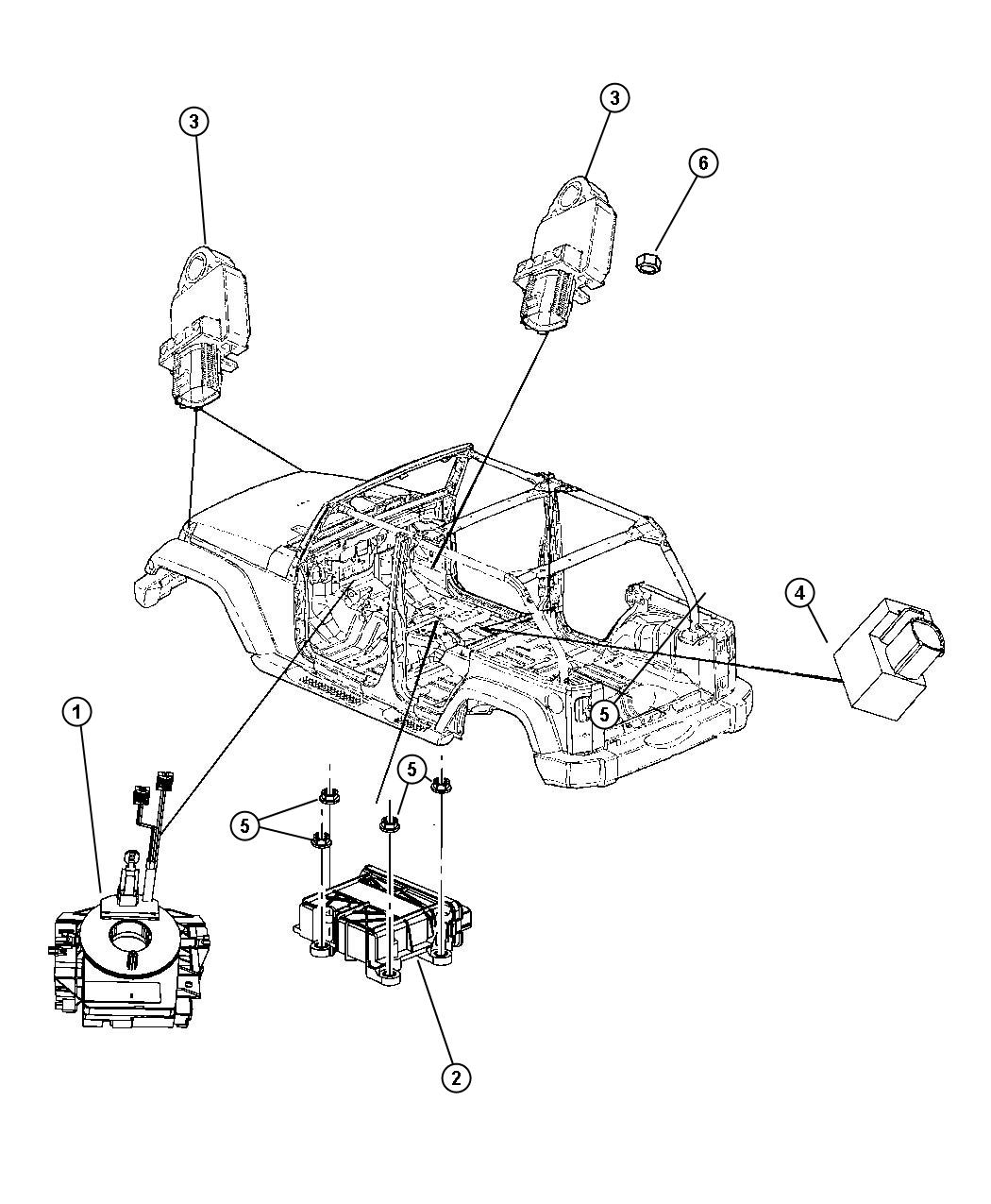 Air Bag Modules, Impact Sensors and Clock Spring. Diagram