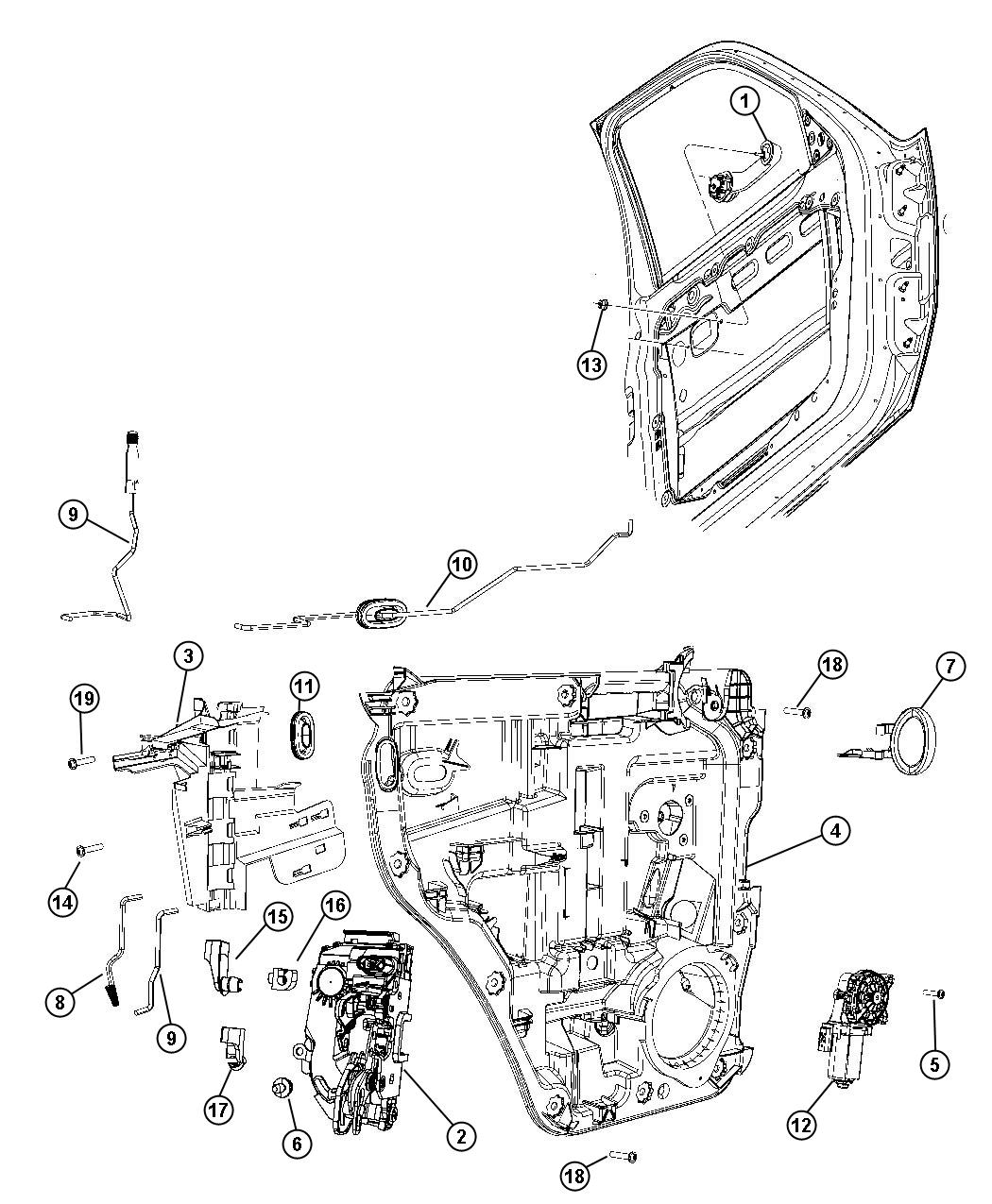 Diagram Rear Door, Hardware Components. for your Dodge NITRO  